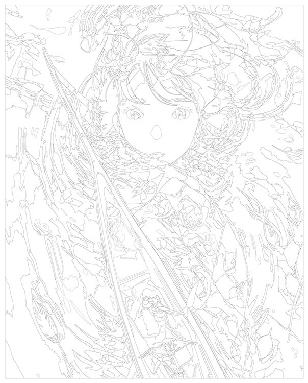 Картина по номерам «Аниме: Образ девушки и лодка, плывущая по озеру» — картинка 3