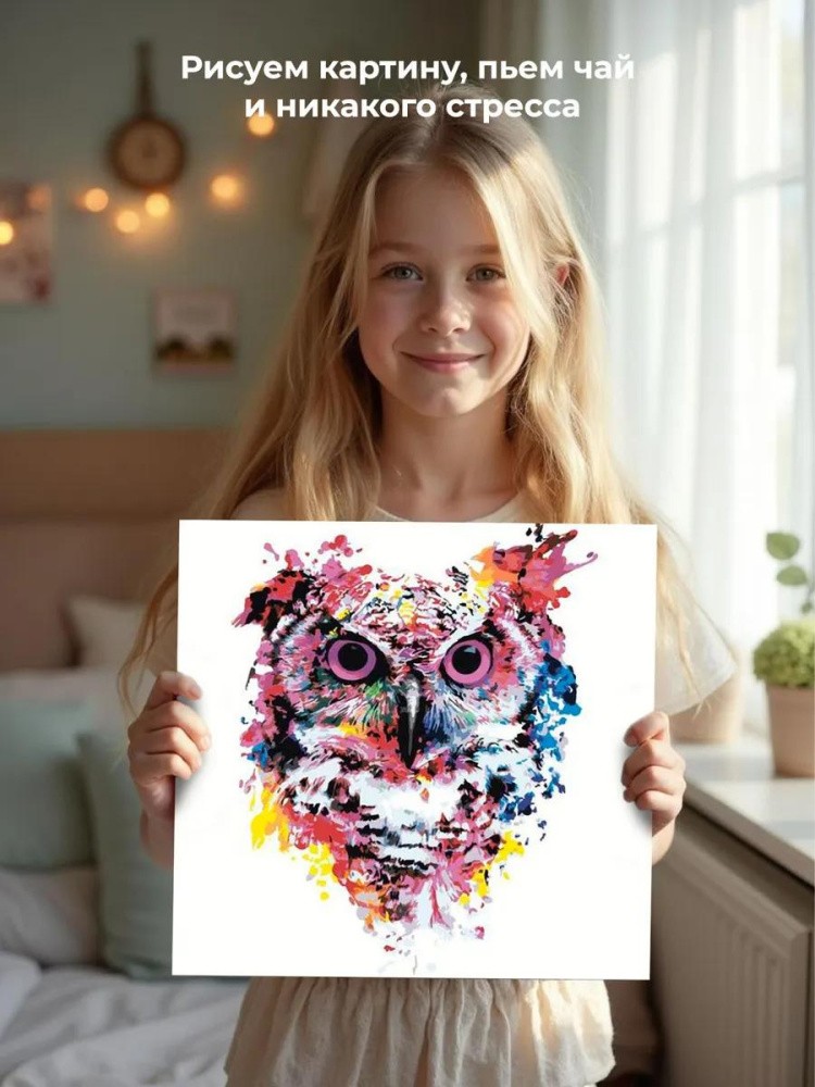 Картина по номерам «Цветная сова» — картинка 7