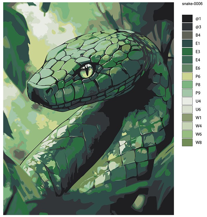 Картина по номерам «Зеленая змея в лесу, Новый год, животные» — картинка 2