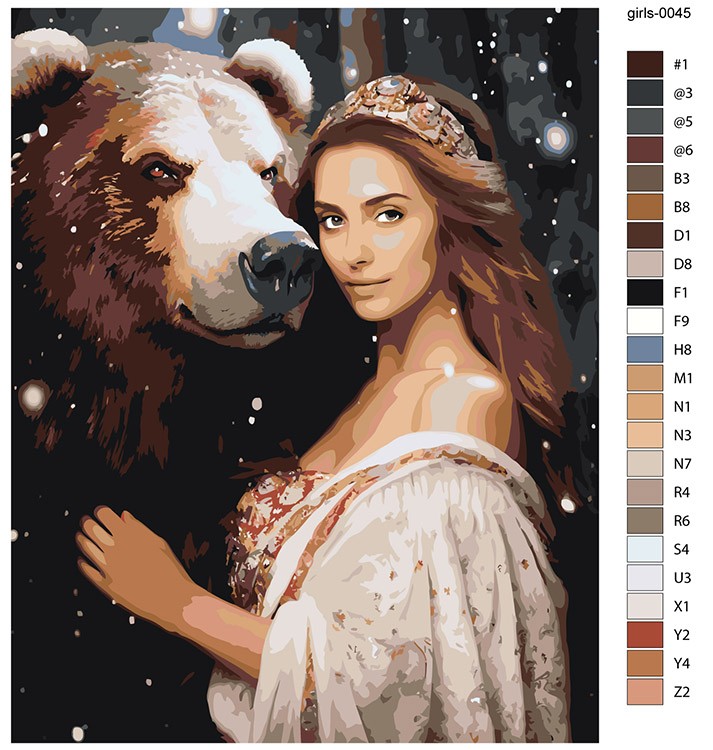 Картина по номерам «Девушка и бурый медведь» — картинка 2