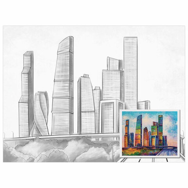 Холст на картоне с контуром BRAUBERG ART CLASSIC «Мегаполис», 30х40 см, грунтованный, хлопок — картинка 2