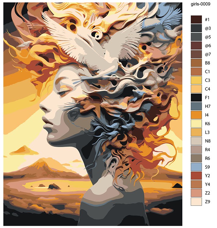 Картина по номерам «Девушка с птицами в волосах» — картинка 2