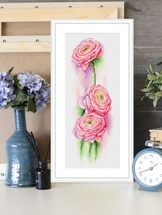 Алмазная вышивка «Розовые ранункулюсы» — картинка 4