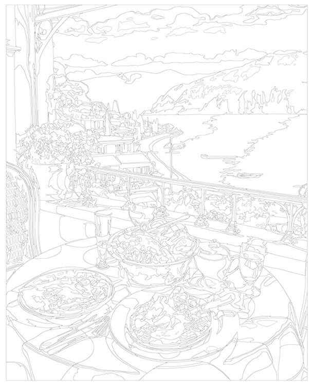 Картина по номерам «Природа: Вид из кафе на море в куротном городе» — картинка 3