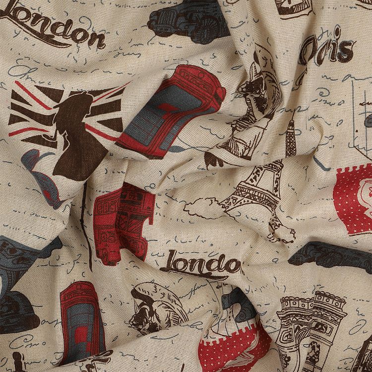 Ткань льняная, 3 м x 150 см, 140 г/м², цвет: бежевый, принт, TBY — картинка 3