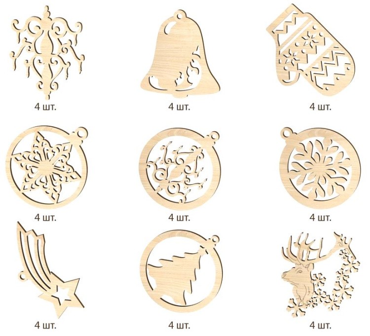 Набор деревянный для творчества «Набор новогодних украшений 1», Lemmo
