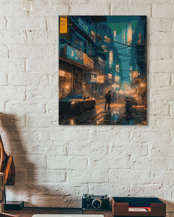 Картина по номерам «Ночная жизнь в городе будущего» — картинка 3