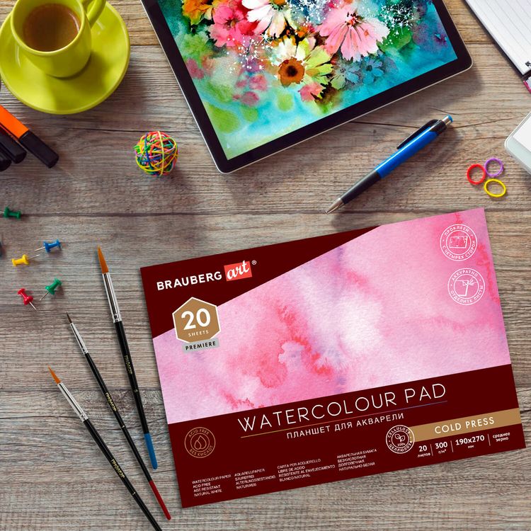 Папка для акварели/планшет, 300 г/м2, 190х270 мм, склейка, среднее зерно, 20 л., BRAUBERG ART PREMIERE — картинка 7