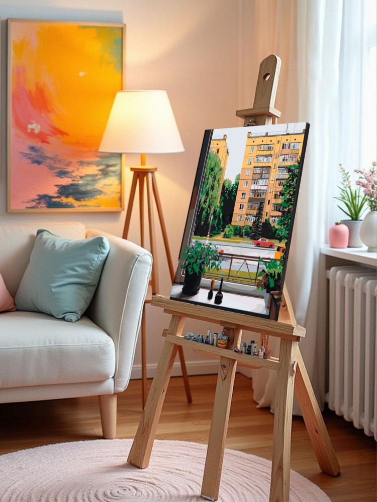 Картина по номерам Дома панельки родные лето за окном — картинка 9