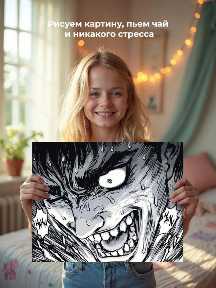 Картина по номерам «Берсерк Berserk манга аниме: Гатс чб» — картинка 6