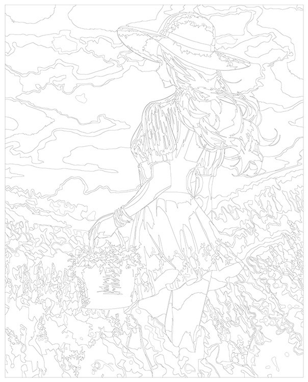 Картина по номерам «Природа: Девушка в шляпке с корзиной полевых цветов» — картинка 3