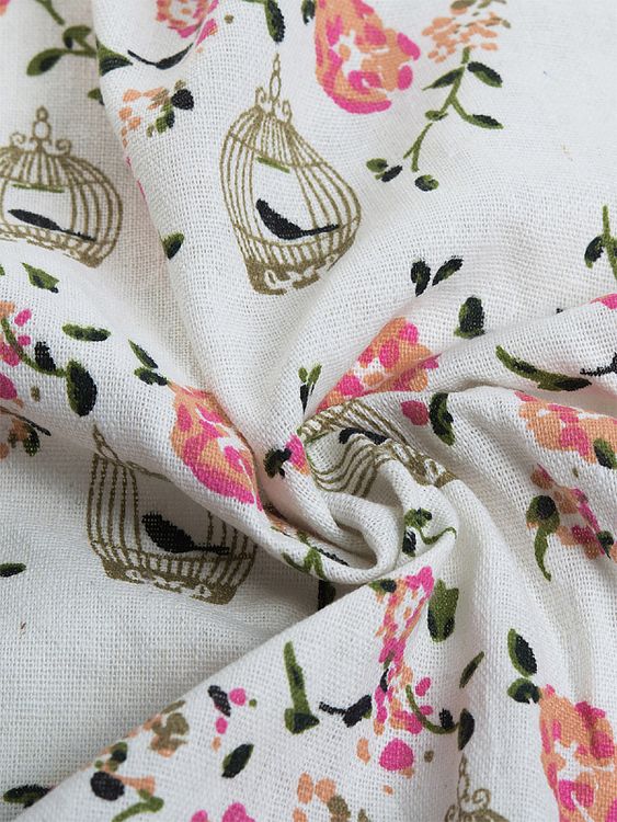 Ткань Лен, 140 г/м², 5 м x 150 см, цвет: белый, розовый, растительный принт, TBY — картинка 4