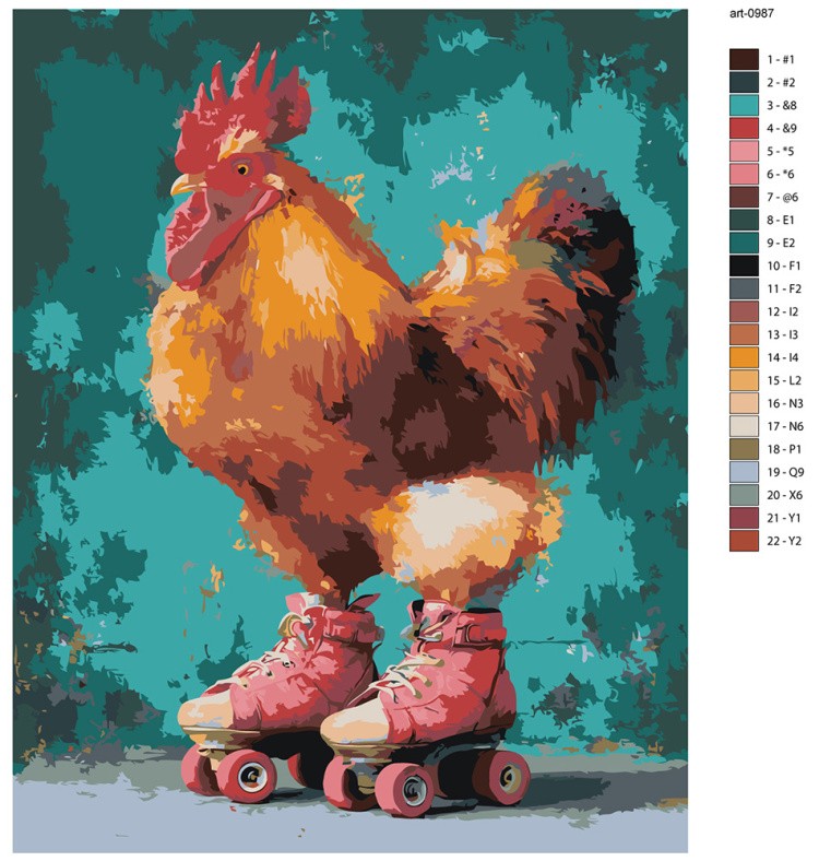 Картина по номерам Петух на розовых роликах — картинка 2