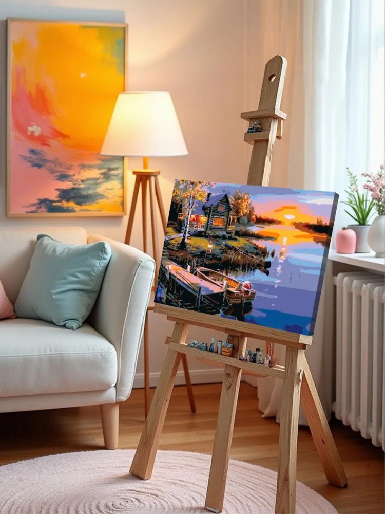 Картина по номерам «Дом у речки на закате» — картинка 10