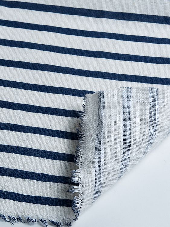 Ткань Лен, 140 г/м², 5 м x 150 см, цвет: белый, синий, принт полоска, TBY — картинка 4