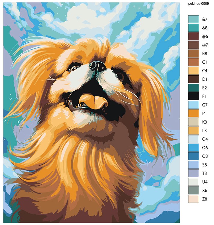 Картина по номерам «Собака Пекинес на фоне яркого неба» — картинка 2