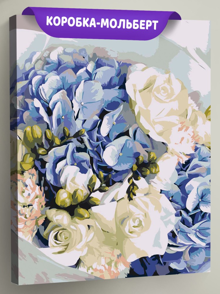 Картина по номерам Букет цветов розы гвоздики и гортензия — картинка 2