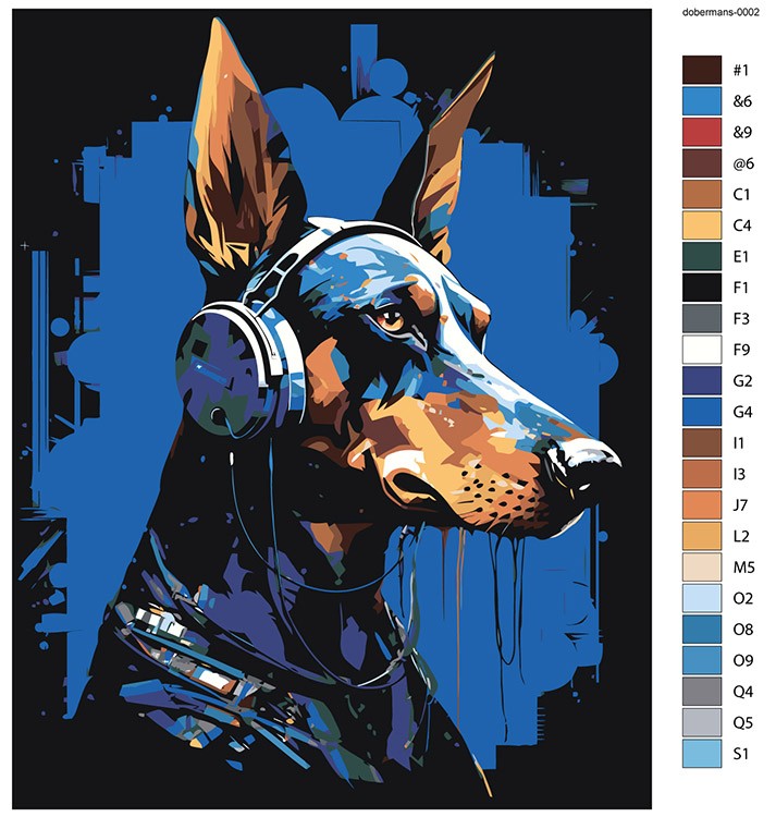 Картина по номерам «Собака доберман в наушниках» — картинка 2