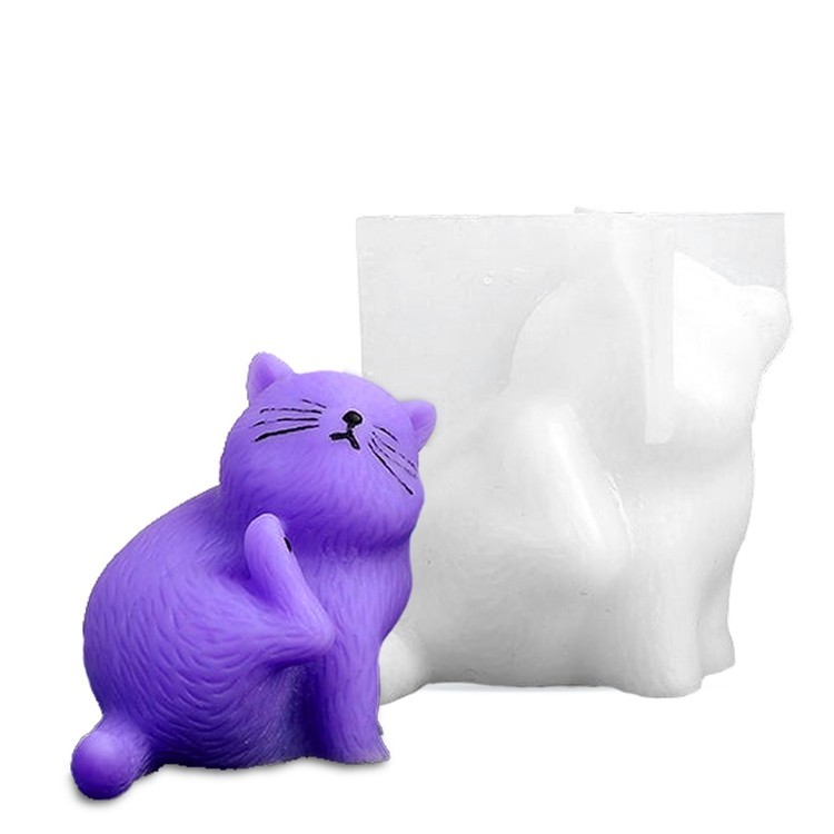 Силиконовый молд - 3D сидящий котик, 7х6 см