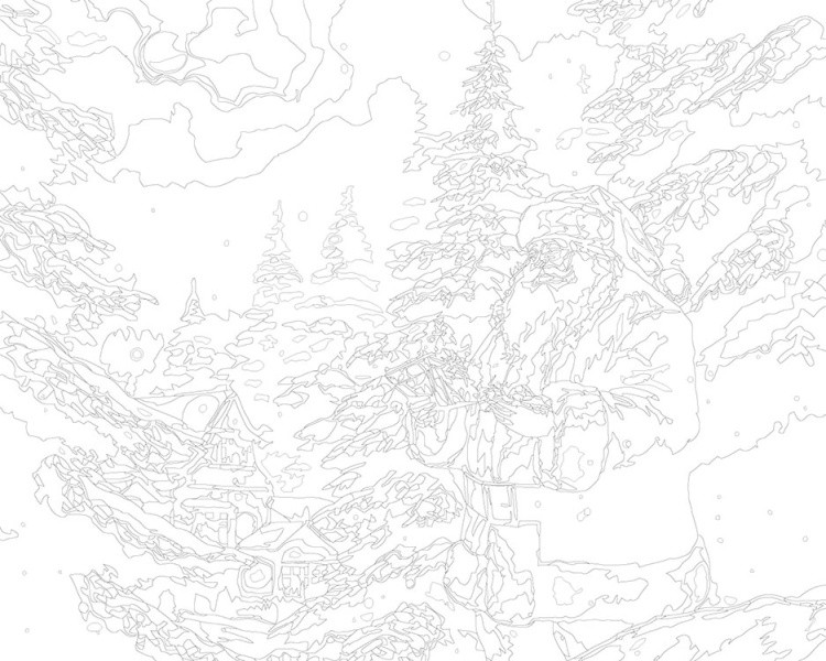 Картина по номерам «Новогодняя: Дед Мороз в ночном зимнем лесу» — картинка 3