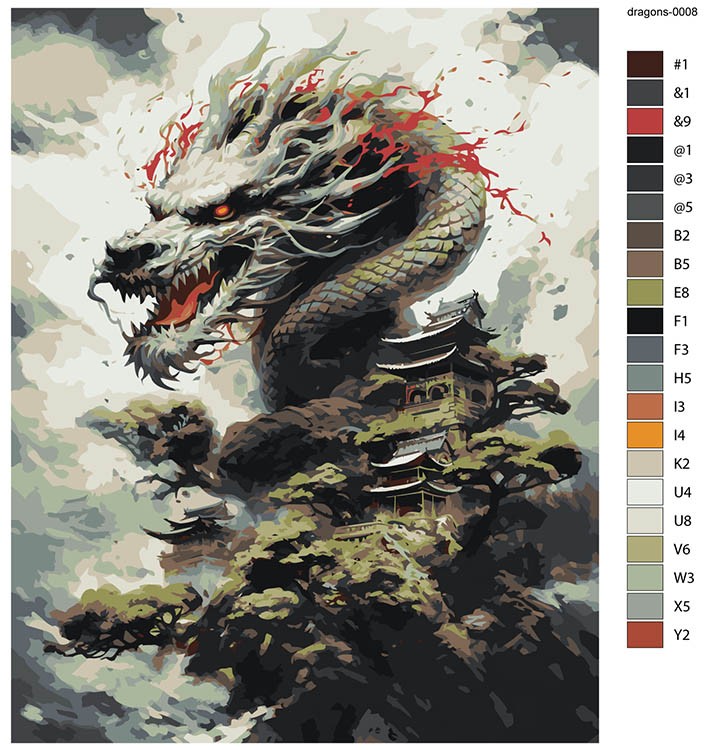 Картина по номерам «Восточный дракон в японских горах» — картинка 2