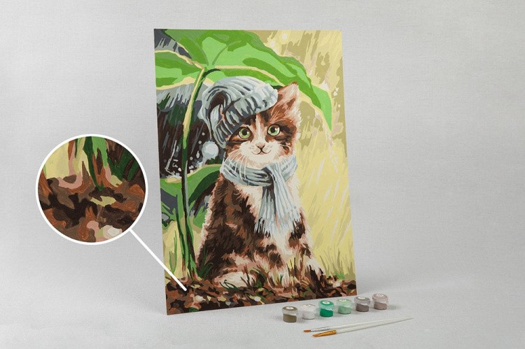 Картина по номерам «Котёнок под дождём» — картинка 3