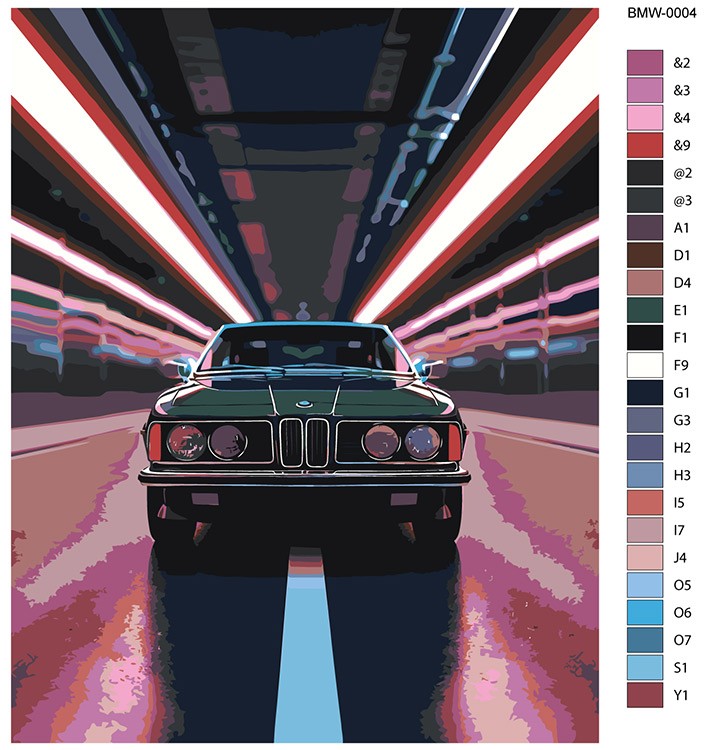 Картина по номерам «Машина BMW ретро неон 40х50» — картинка 2