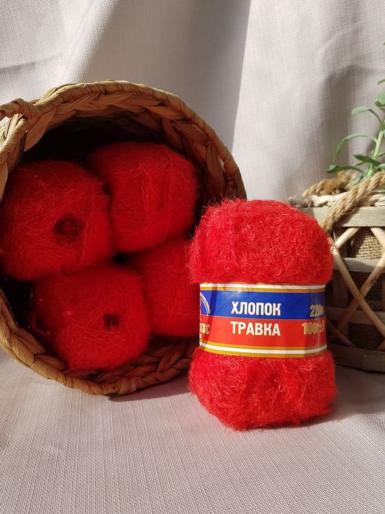 Пряжа Камтекс Хлопок травка (046), красный, 5 шт. по 100 г — картинка 2