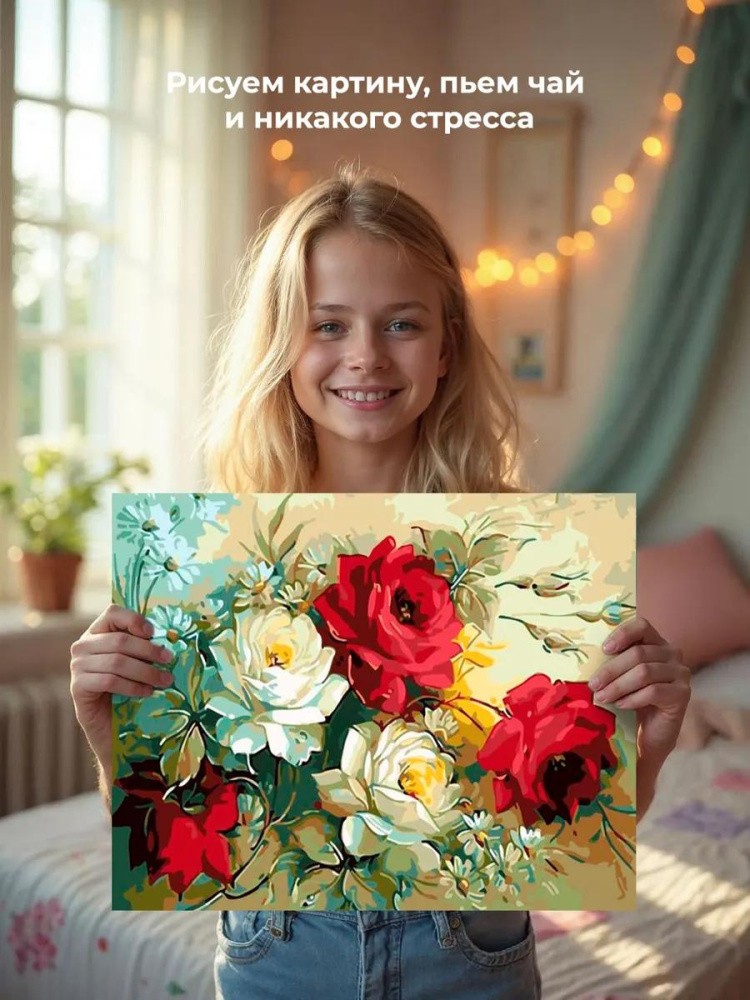 Картина по номерам «Розы и ромашки» — картинка 7