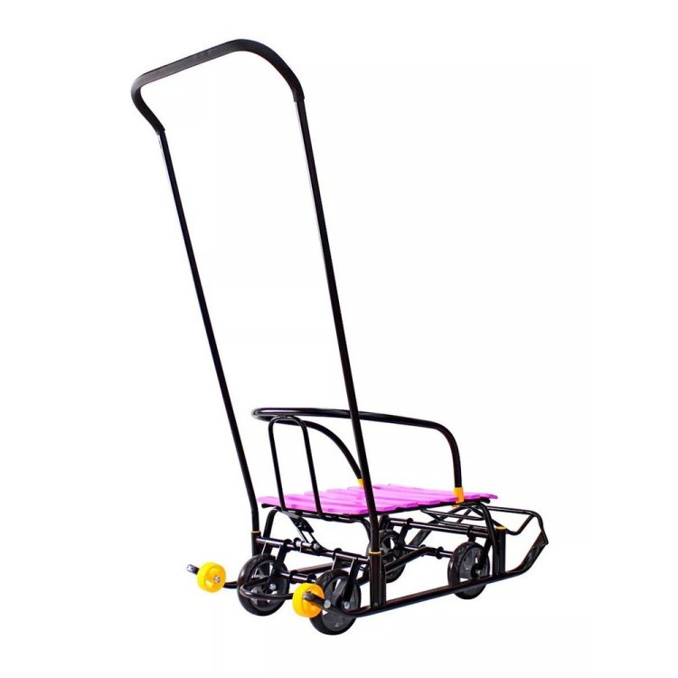 Санки детские Snow Black Auto сливовые рейки с колесами — картинка 8