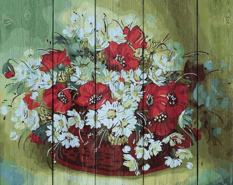 Картина по номерам по дереву «Корзина с цветами»