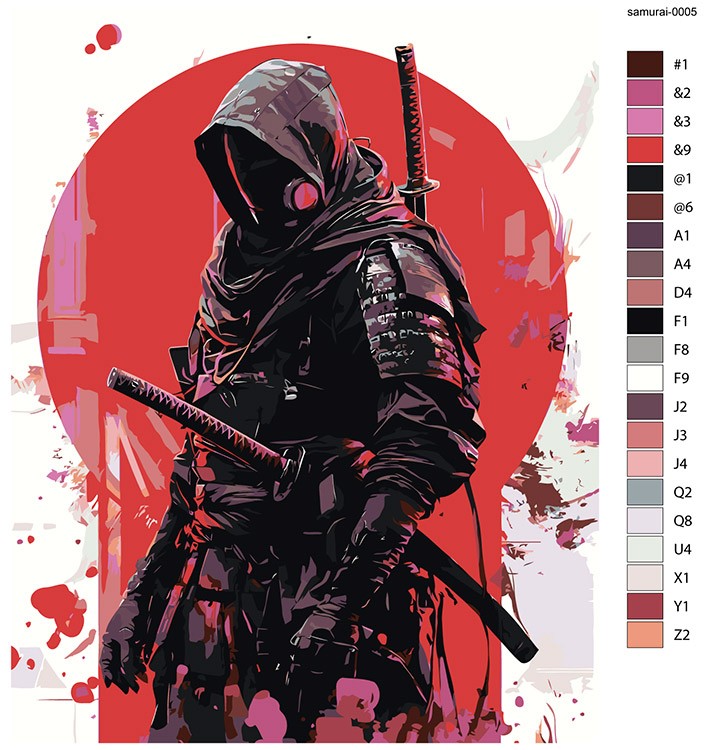 Картина по номерам «Япония, Азия: самурай киберпанк, неон» — картинка 2