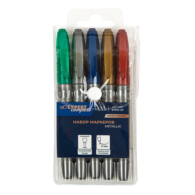 Набор маркеров METALLIC, 5 цв., 2 мм, пулевидный, Expert Complete — картинка 2