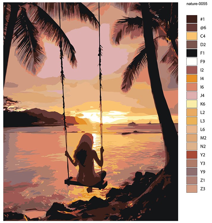Картина по номерам «Природа: Девушка на качелях на берегу моря с пальмами 2» — картинка 2