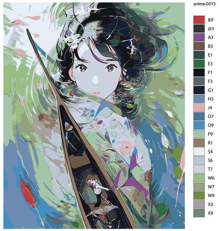 Картина по номерам «Аниме: Образ девушки и лодка, плывущая по озеру» — картинка 2