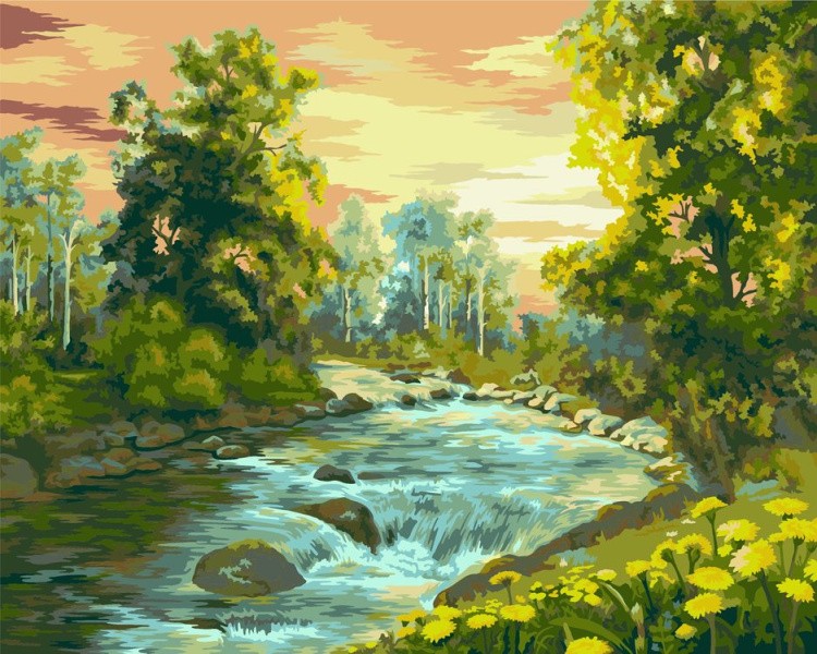 Картина по номерам «Рассвет у реки»