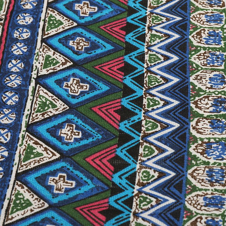 Ткань льняная, 1 м x 150 см, 140 г/м², цвет: синий, геометрический принт, TBY — картинка 5