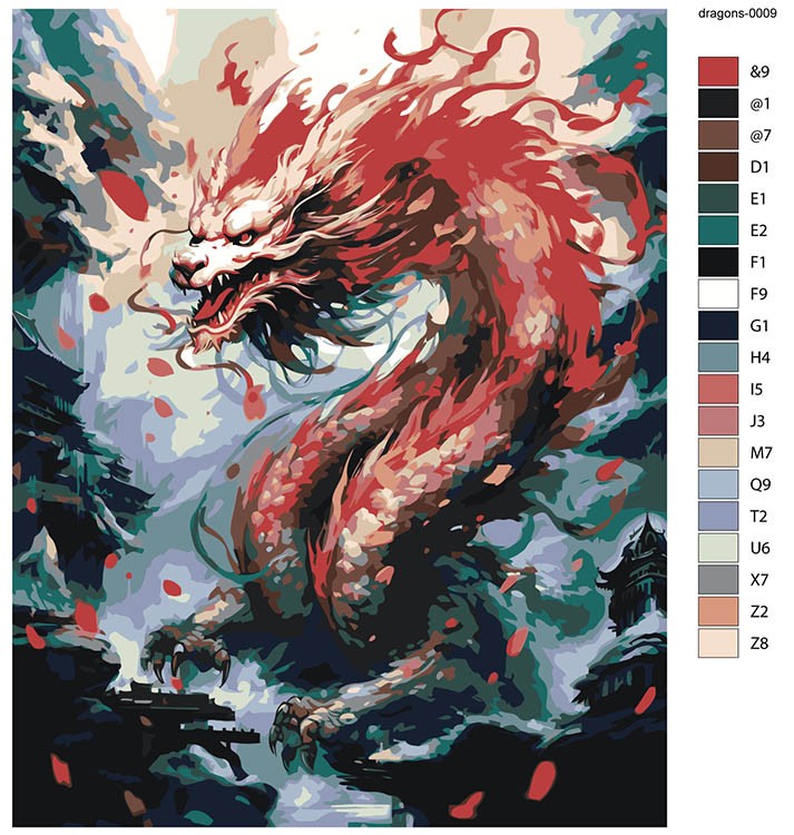 Картина по номерам «Красный восточный дракон в ущелье» — картинка 2