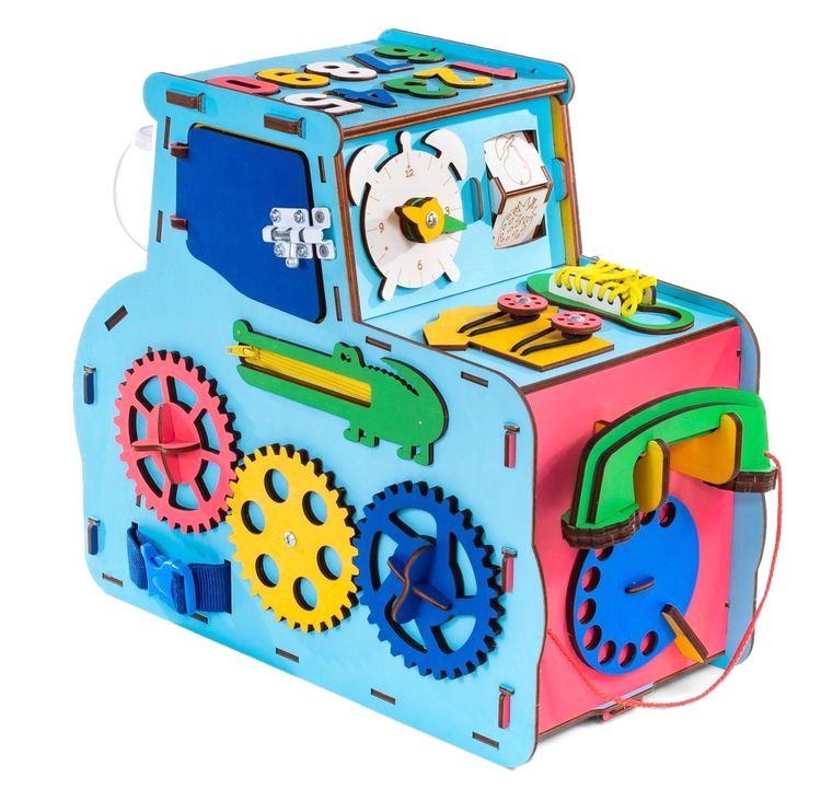 Бизиборд деревянный, бизидом развивающий «Трактор», EWA — картинка 3