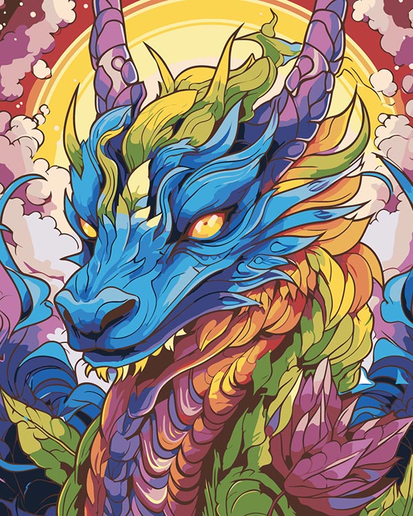 Картина по номерам «Разноцветный сказочный дракон»
