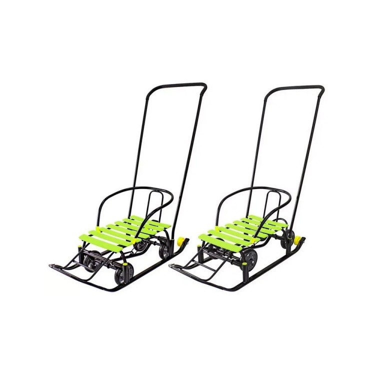 Санки детские Snow Black Auto лимонные рейки с колесами — картинка 10