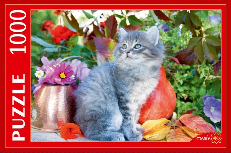 Пазлы «Котёнок в цветах»