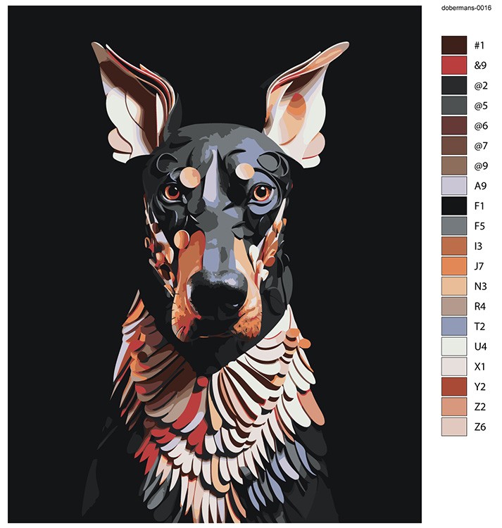 Картина по номерам «Собака доберман с необычными узорами» — картинка 2