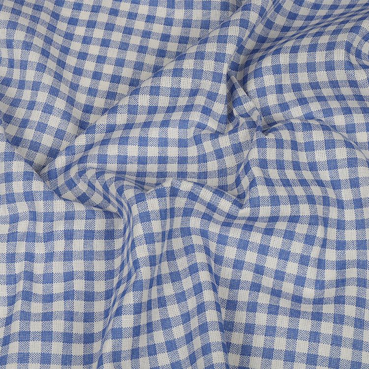 Ткань льняная, 1 м x 150 см, 140 г/м², цвет: голубой, клетка, TBY — картинка 2