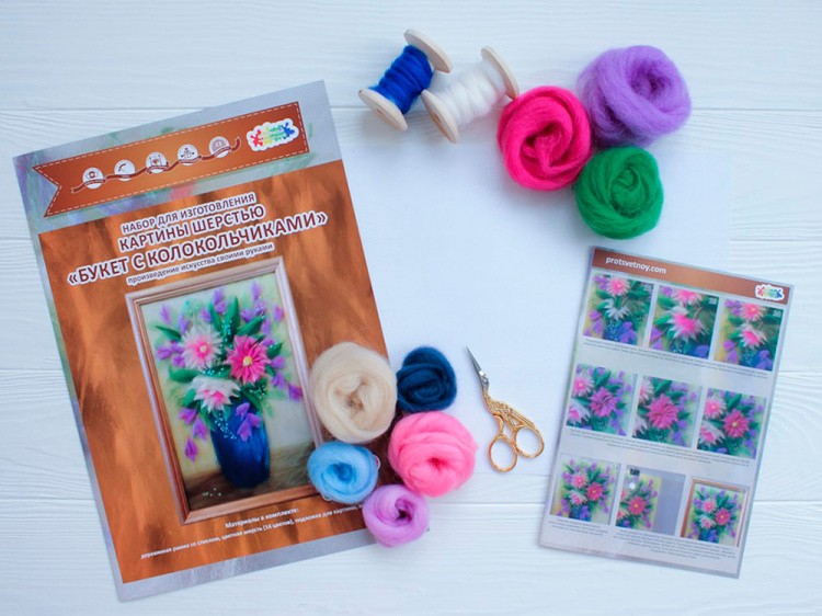 Картина шерстью «Букет с колокольчиками» — картинка 3