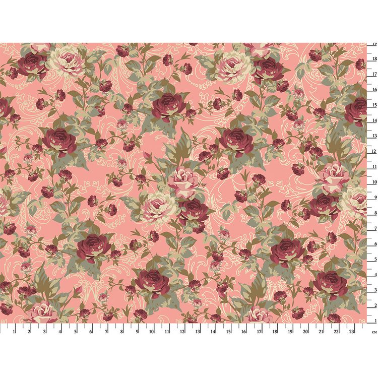 Ткань для пэчворка «ВИКТОРИАНСКИЕ РОЗЫ», 50x55 см, 146 г/м2, 100% хлопок, цвет: ВР-16 розовый, принт, Peppy — картинка 2