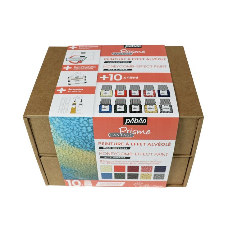 Набор красок Pebeo Fantasy Prisme «Коллекция» с фактурным эффектом с аксессуарами, 10 цв. — картинка 4
