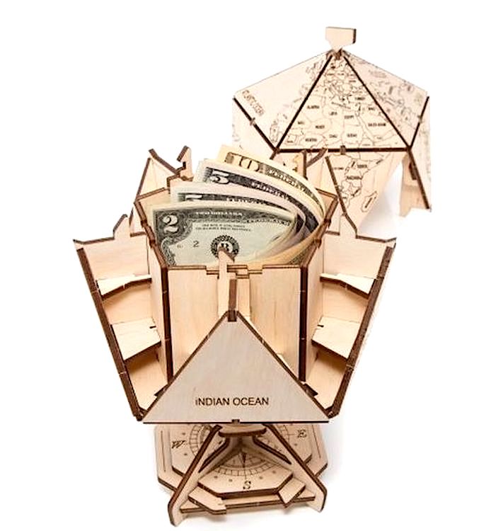 Конструктор деревянный 3D EWA «Глобус Икосаэдр с секретом», (шкатулка, сейф) — картинка 7