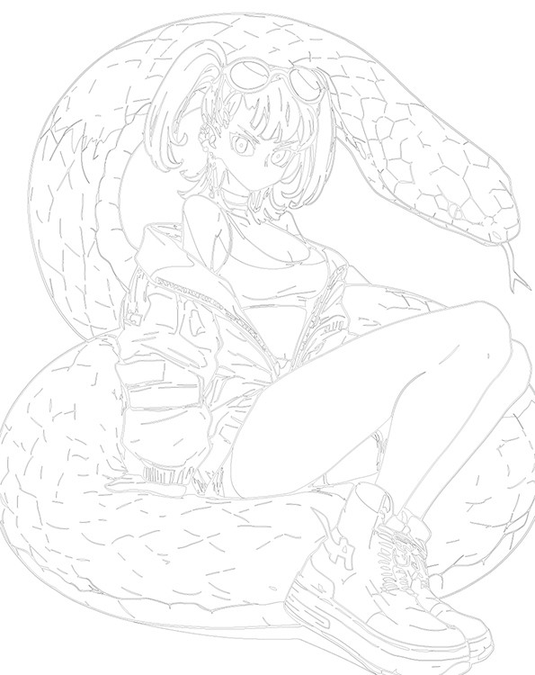 Картина по номерам «Зеленая змея и девушка аниме, животные» — картинка 3