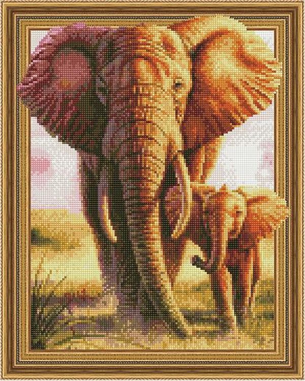 Алмазная вышивка 5D «Семья слонов / Мама и малыш»